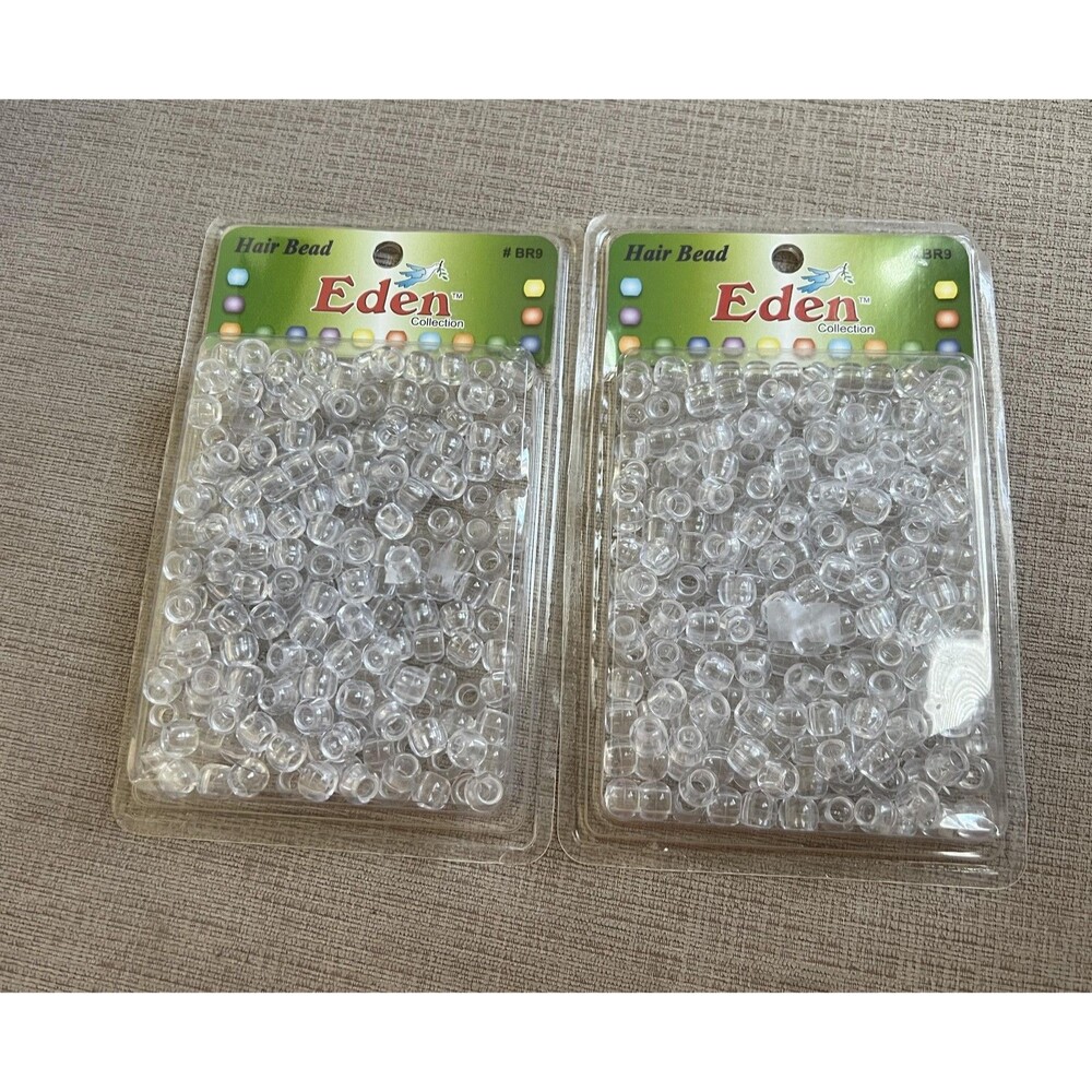 Eden Hair Beads Clear Plastic Lot 2 Packs BR9-C Adult Hair Accessory New